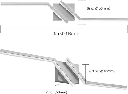 32 inch Modern Vanity Lights for Bathroom Nickel Bathroom Light Fixtures Dimmable LED Light for Restroom 6000K Cool White