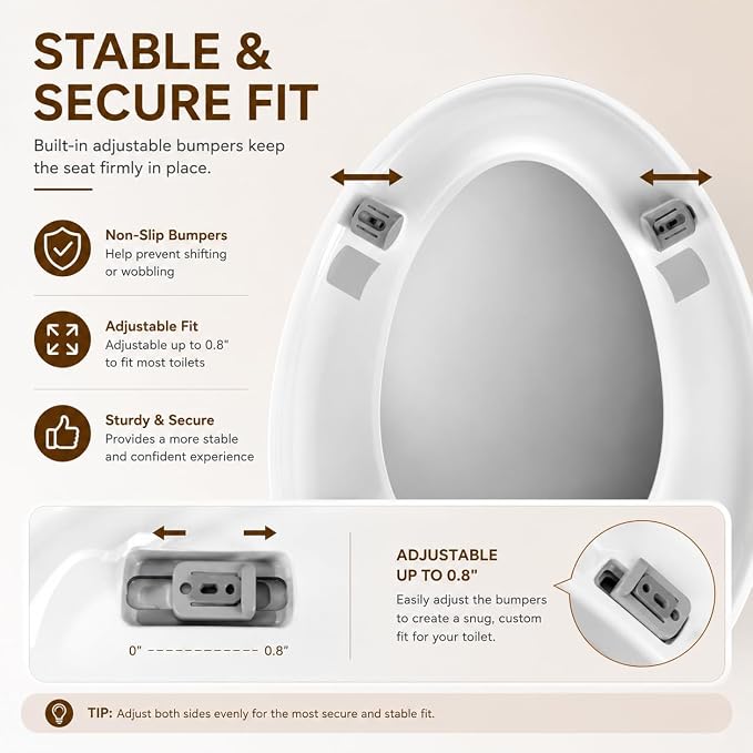 Raised Bidet Toilet Seat, Elongated 18.5", Soft Close | 2.91" raised height, dual self-cleaning nozzles, front & rear wash, quick release, non-electric, secure fit