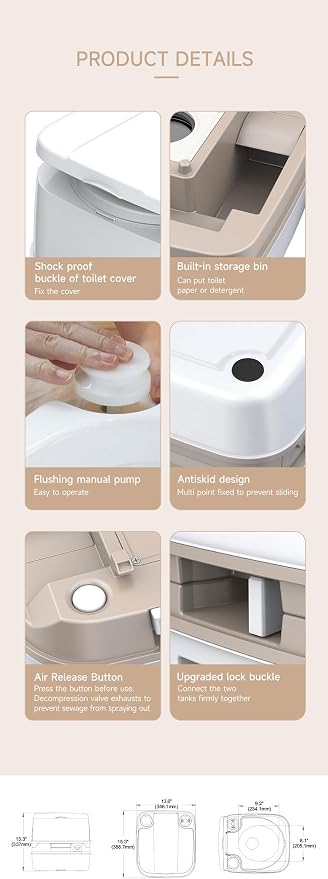 SEAFLO 12L Premium Portable Travel Toilet - 3.2 Gallon Waste Tank, 2.6 Gallon Fresh Water Tank, Manual Flush, Camping RV Travel, Compact Outdoor Emergency Toilet, SFPT-12-03, 4-Year Warranty