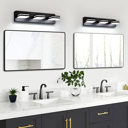 360° Rotate LED Dimmable Bathroom Vanity Light Fixtures, 1300LM Acrylic Matte Black Vanity Lights for Bathroom, Modern Wall Lighting Fixtures Over Mirror Kitchen Living (Natural White Light 5000K)