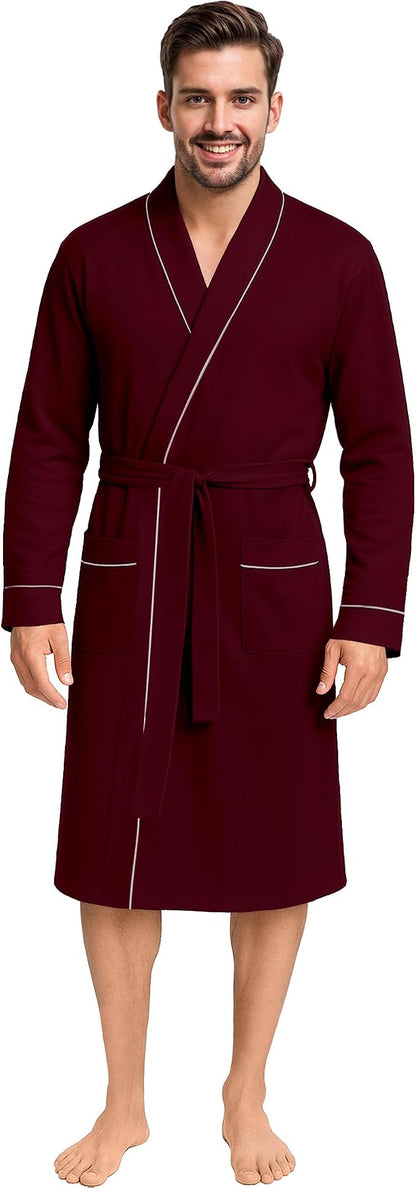 Cotton Blend Lightweight Knit Robe for Men Soft Loungewear Bathrobe