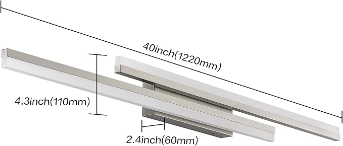 PRESDE 48" LED Bathroom Vanity Light, Modern Brushed Nickel Wall Bar Fixture Over Mirror Dimmable