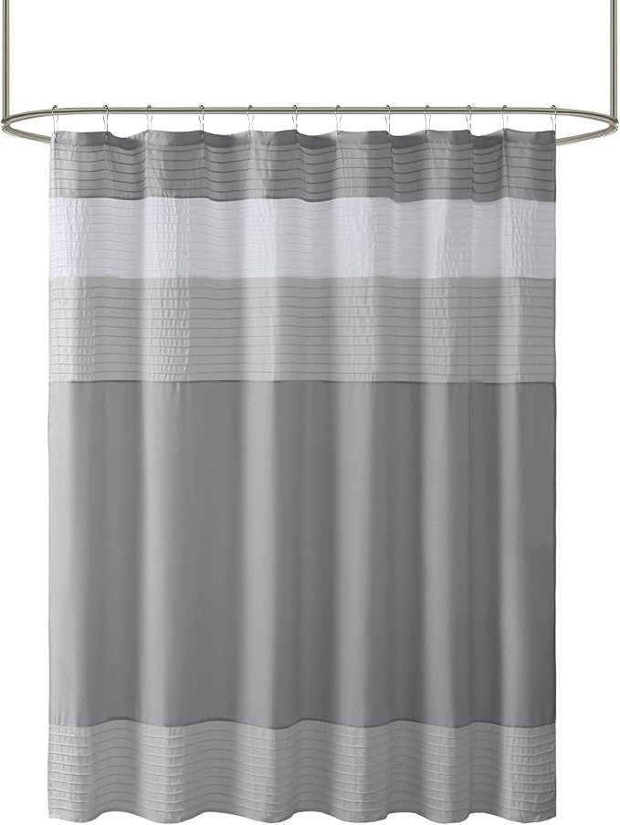 Comfort Spaces Windsor Bathroom Shower Pieced Ruffle Pattern Modern Elegant Microfiber Fabric Bath Curtains, 72x72, Gray | Microfiber, Adds Privacy, Machine Washable, OEKO-TEX Certified