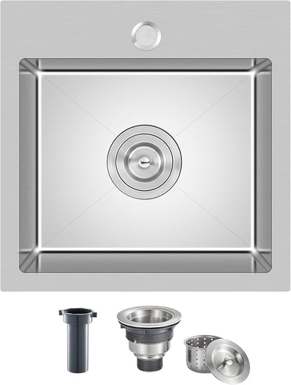 18"x18" Drop in Topmount Kitchen Sink, 304 Stainless Steel Brushed | 18 x18 inch Square Single Bowl Sink, 1-Hole Topmount 9" Deep Basin Sink for Bar, Prep Kitchen and RV