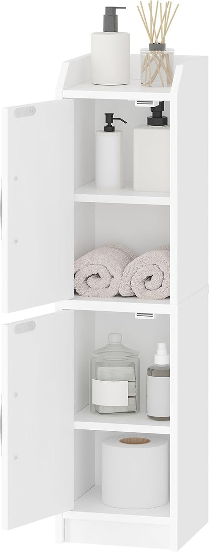 Bathroom Storage Cabinet, Small Corner Floor Cabinet with Door and Shelves, Narrow Bathroom Organizer and Paper Storage with Adjustable Shelves, for Small Spaces, White BC27013X