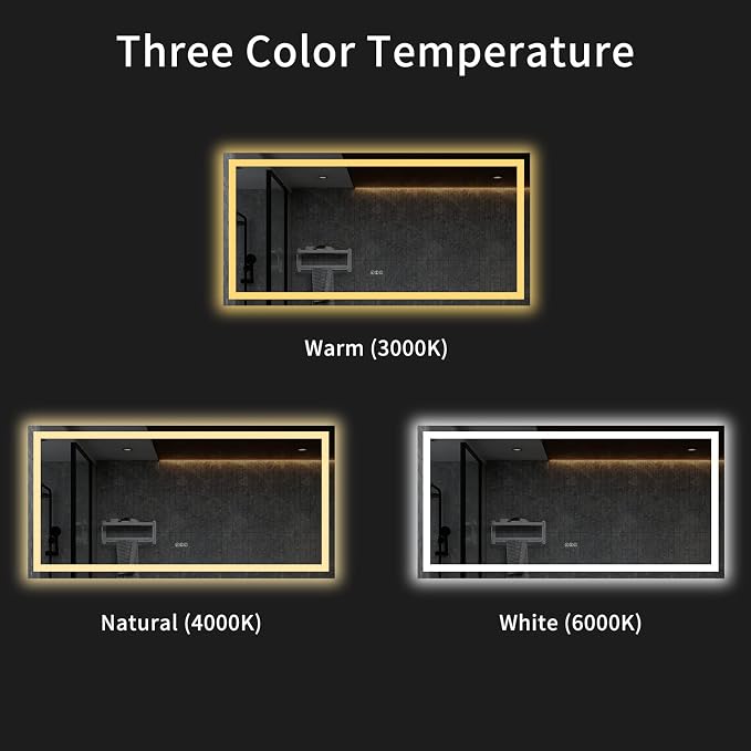 LOAAO 72"X36" LED Bathroom Mirror with Lights, UL Listed | Anti-Fog, Dimmable, 3 Color Temperature, Backlit + Front Lit, Memory Function, Tempered Glass