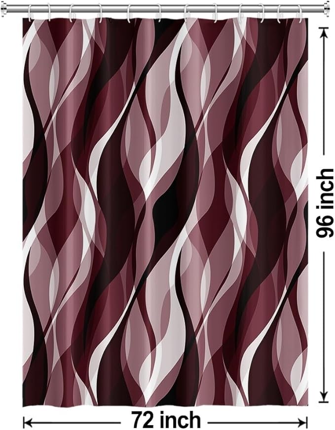 Burgundy Shower Curtain, Modern Abstract Ombre Burgundy Striped Shower Curtain Set for Bathroom Waterproof Shower Curtain with Hooks, 72x96 Inch