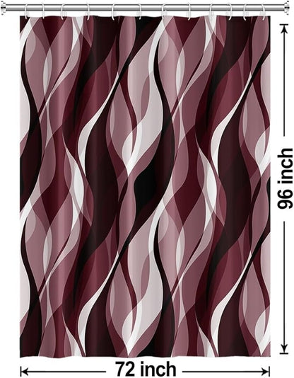 Burgundy Shower Curtain, Modern Abstract Ombre Burgundy Striped Shower Curtain Set for Bathroom Waterproof Shower Curtain with Hooks, 72x96 Inch