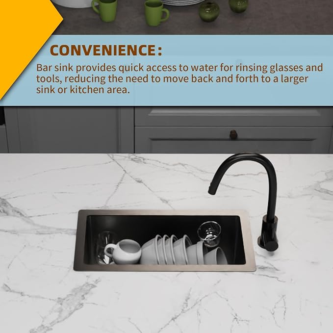Black 10x18In Stainless Steel Kitchen And Bar Sink, Undermount, Single Bowl | Small Kitchen And Bar Sink Set, Include SS Grid,Silicone Mat And Drain Assembly, Ideal Choice For Small Space