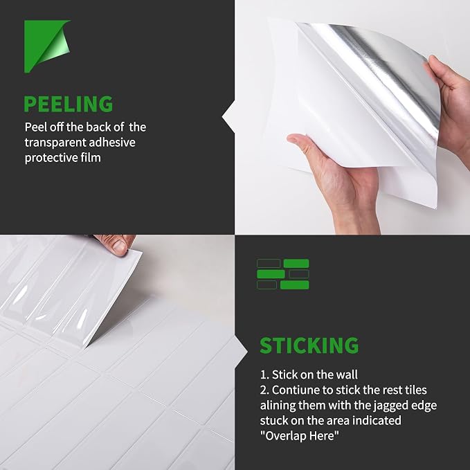 LONGKING 10-Sheet Bright White Peel and Stick Backsplash for Kitchen Wall, Kitchen Backsplash Wall Tile, Waterproof Back Splash Stick on Tiles for Bathroom | Peel and stick backsplash, self-adhesive wall tile, Bright White, waterproof, kitchen bathroom...