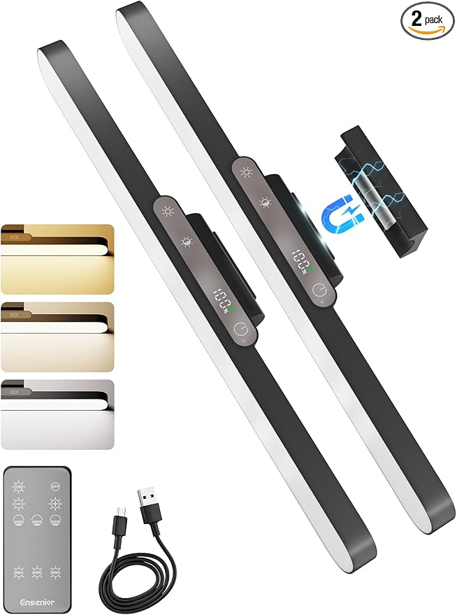 14" Rechargeable Vanity Light Bar, Mirror Lights with Remote Control,2 Pack | Stick-on, Dimmable, Eye-Friendly, 3 Colors Modes CRI85+, Battery Display, Wireless, 130° Rotatable Magnetic, 2500mAh