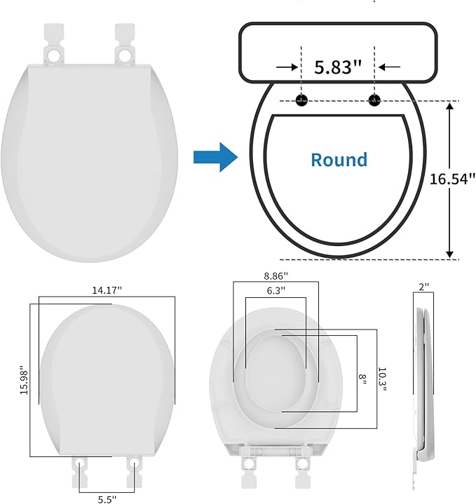 Hibbent Potty Training Toilet Seat, Built-in Magnetic Seat, Lid with Oval Cover, Never Loosen and Slow Close Convertible Toilet Seat for Kids, Adult and Child (White, Round)