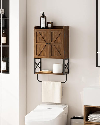 Masupu Bathroom Cabinet Wall Mounted, Wooden Medicine Cupboard with Adjustable Shelves, Space-Saving Wall Storage Unit for Bathroom, Kitchen and Living Room (9"D x 15.35"W x 27.16"H,Country Walnut)