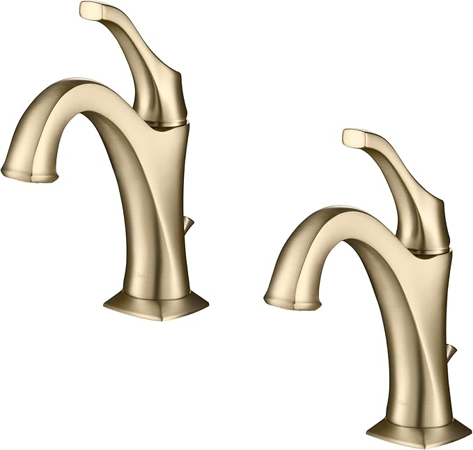 KRAUS KBF-1201BG Arlo Single Handle Basin Bathroom Faucet with Lift Rod Drain and Deck Plate, Brushed Gold (2-Pack)