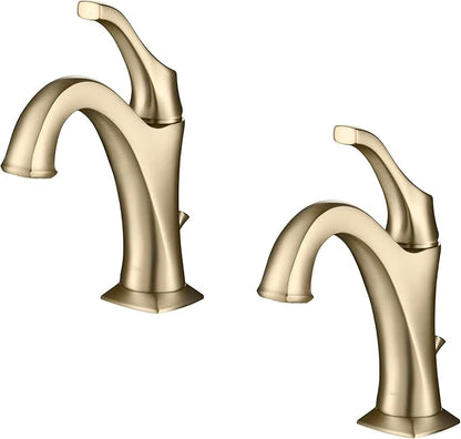 KRAUS KBF-1201BG Arlo Single Handle Basin Bathroom Faucet with Lift Rod Drain and Deck Plate, Brushed Gold (2-Pack)