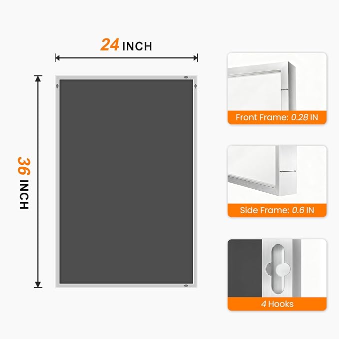 Bathroom Vanity Mirror for Wall, 24"x36" Bathroom Mirror for Over Sink | HD Shatterproof Glass, Rectangular Metal Frame, Horizontally or Vertically, Mirror for Bathroom, Living Room, Entryway,Silver