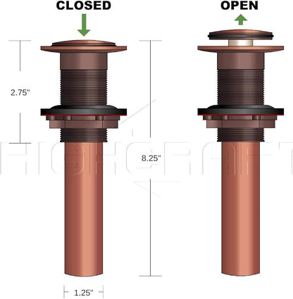 Highcraft R1034 Vessel Sink Drain Strainer Pop Up Drain Assembly without Overflow, Bathroom Faucet Vanity Sink Stopper Oil Rubbed Bronze
