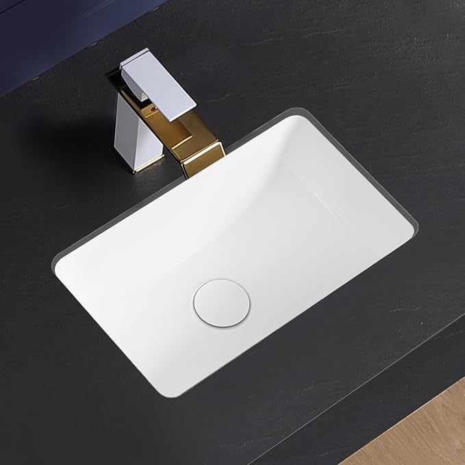 Undermount Bathroom Sink 17x11 Inch Small Bathroom Sink White Porcelain Ceramic Bathroom Under Counter Lavatory Vanity Sink Basin Rectangular Undermount Sinks with Overflow
