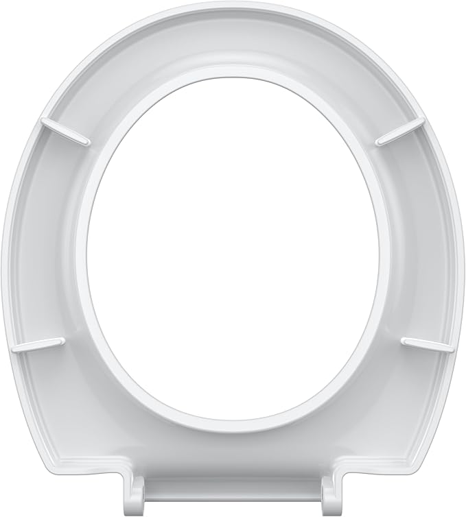 17" Round Toilet Seat with Quiet-Close Lid, Soft Close Slow Close Cover, Quick-Release for Easy Cleaning, Full Flat White, Quick-Attach Hardware & Grip-Tight Bumpers