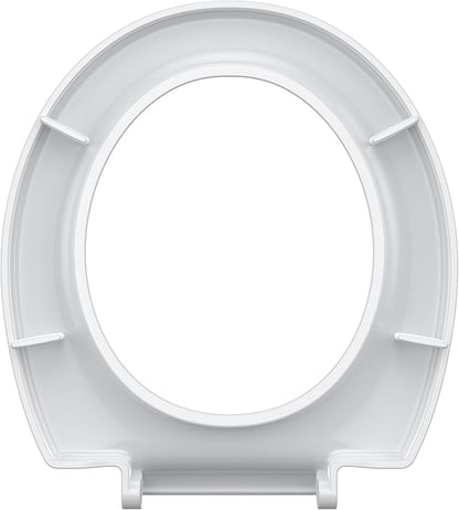 17" Round Toilet Seat with Quiet-Close Lid, Soft Close Slow Close Cover, Quick-Release for Easy Cleaning, Full Flat White, Quick-Attach Hardware & Grip-Tight Bumpers