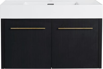 36 Inch Floating Bathroom Vanity,36" Bathroom Vanity with Sink,Modern Single Sink Bathroom Vanity Combo,Black Wall Mounted Cabinet Set