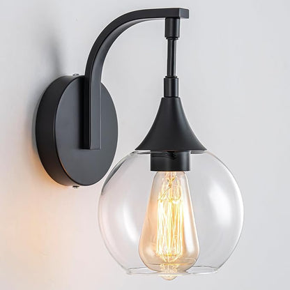 1-Light Bathroom Wall Sconces,Matte Black Sconces Wall Lighting | with Clear Glass Shade, Modern Vanity Light Fixtures, Indoor Lamp Wall Mount Light for Mirror, Bedroom, Bathroom