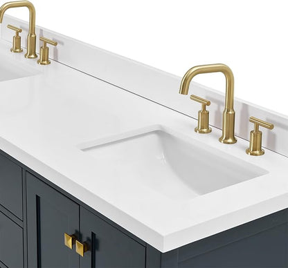 Beckford 66" Midnight Blue Double Bathroom Vanity with Sink, 1.5" Pure White Quartz Countertop, Rectangular Undermount Sinks, 4 Soft Closing Doors, 6 Full Extension Dovetail Drawers