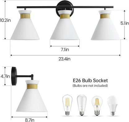 WOSHITU Bathroom Vanity Light Fixtures: 3 Lights Modern Bathroom Lighting Fixtures Over Mirror with Frosted Milky Glass Shade, Black and Gold Vanity Lighting Fixtures Wall Sconce for Bath Bedroom