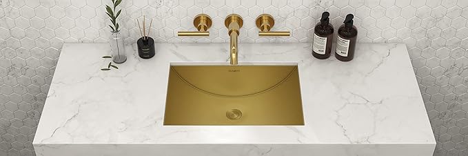 Ruvati 18 x 12 inch Satin Gold Brass Tone Undermount Bathroom Sink - 16 GAUGE Stainless Steel Kitchen Sink - SOUND-PROOF - RVH6110GG