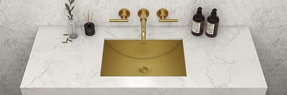 Ruvati 18 x 12 inch Satin Gold Brass Tone Undermount Bathroom Sink - 16 GAUGE Stainless Steel Kitchen Sink - SOUND-PROOF - RVH6110GG