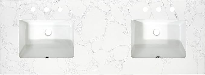 Ceres 61" Engineered Stone Vanity Top in Grain White with Double White Sinks