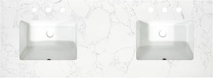 Ceres 61" Engineered Stone Vanity Top in Grain White with Double White Sinks