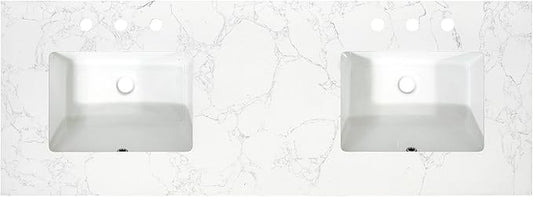 Ceres 61" Engineered Stone Vanity Top in Grain White with Double White Sinks