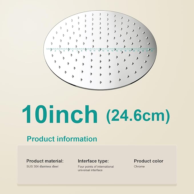 All Metal Rain Shower Head - Heavy Duty Stainless Steel, Easy Install, High Water Flow, Ultra-Thin Modern Design for Bathroom (Chrome, 10)