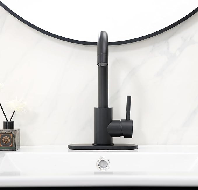 Comllen Matte Black Bar Faucets, Black Bathroom Faucet 1 Hole, 360° Swivel, Small Single Handle Bar Sink Faucet with Deck Plate for Bathroom Bar Kitchen RV Camper Outdoor Laundry Vanity Lavatory
