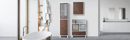 Teamson Home Tyler Wooden Storage Floor Cabinet, White and Walnut | Freestanding cabinet, Adjustable shelves
