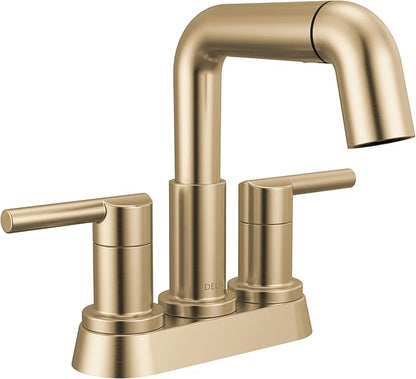 Delta Centerset Brushed Gold Bathroom Faucet with Sprayer, 4 Inch 3 Hole Bathroom Sink Faucet with Pull Out Sprayer, Push-Pop Drain, Champagne Bronze 25849LF-CZPD