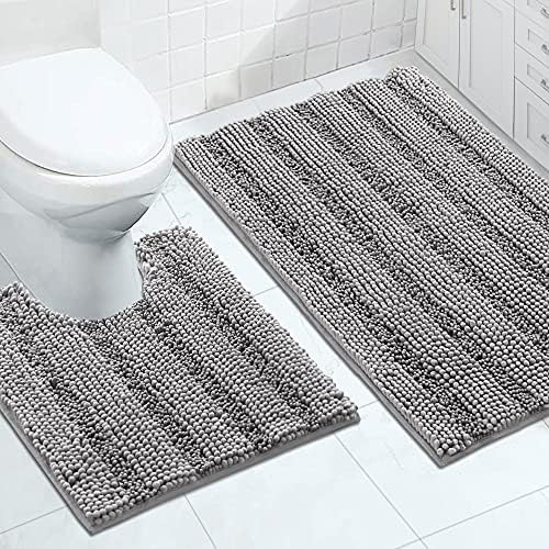 2-Piece Bathroom Rug Set with U-Shaped Mat, Soft Absorbent Chenille, Dove