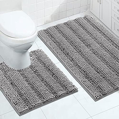 2-Piece Bathroom Rug Set with U-Shaped Mat, Soft Absorbent Chenille, Dove