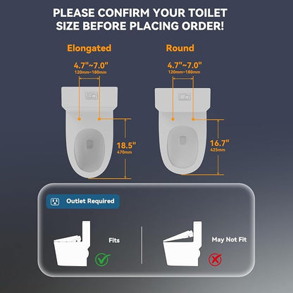 Electric Heated Bidet Toilet Seat with Auto Open/Close，Heated Toilet Seat, Instant Warm Water, Warm Air Dryer, Rear & Feminine with Oscillating Cleansing,LED Display,Remote Control,Elongated