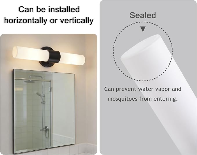 18" Modern Wall Sconce with Frosted Glass Shades, for Bathroom Mirror Bedroom Living Room Hallway, Black Finish