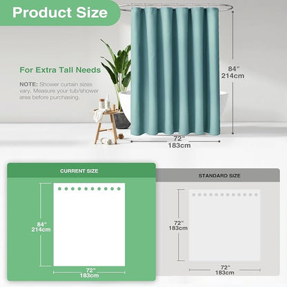 Extra Long Waffle Shower Curtain 256 GSM 72"x84" Teal/Turquoise | 84 Inch Long, Thick Cloth, Weighted Hem, Water Repellent, Tall Hotel Luxury Polyester Shower Curtains for Bathroom 12 Hooks