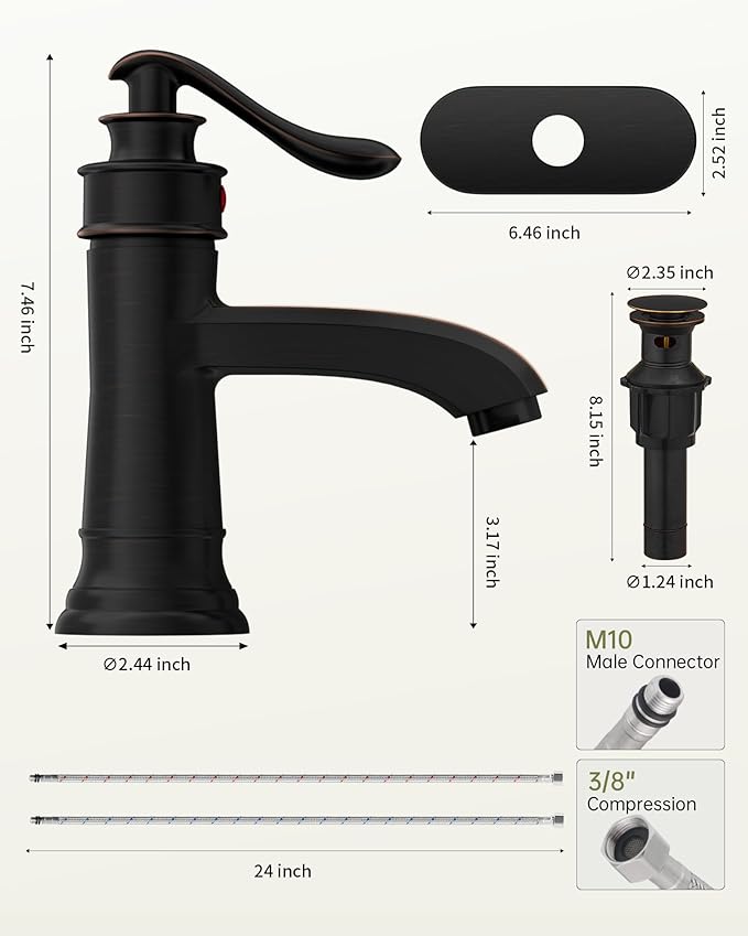 Oil Rubbed Bronze Bathroom Faucet Brass Single Handle Bathroom Sink Faucets | Single Hole Farmhouse Faucet Vanity Lavatory RV with Overflow Pop Up Drain Mixer Tap Commcercial Rustic by BATHLAVISH