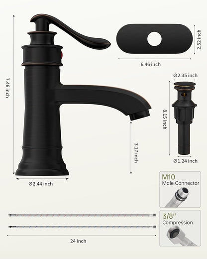 Oil Rubbed Bronze Bathroom Faucet Brass Single Handle Bathroom Sink Faucets | Single Hole Farmhouse Faucet Vanity Lavatory RV with Overflow Pop Up Drain Mixer Tap Commcercial Rustic by BATHLAVISH