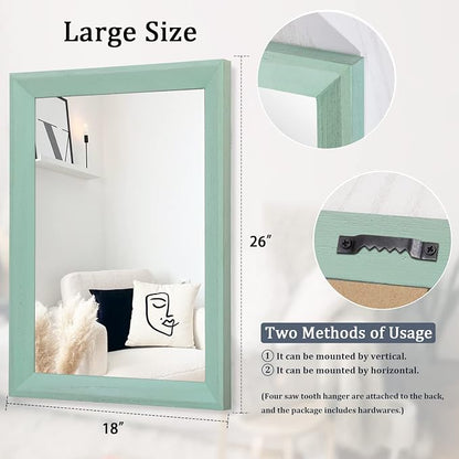 AAZZKANG Wood Framed Mirror Rectangle Modern Farmhouse Wall Mirrors Decor Large 26"x18" for Bedroom Living Room Bathroom Green