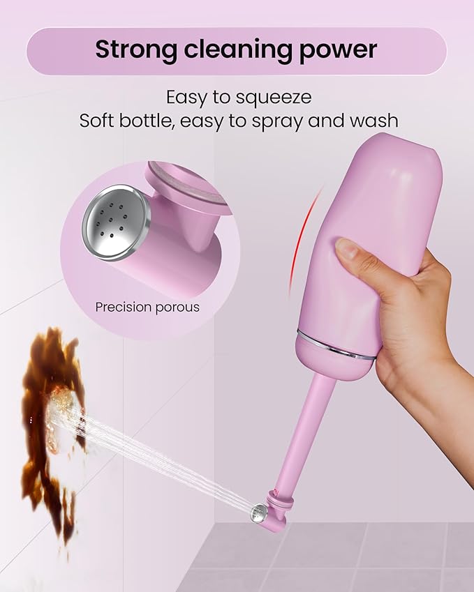 Portable Bidet for Travel & Camping - Manual Squeeze Handheld Peri Bottle for Feminine Hygiene, 3 Leak-Proof Seals, Extendable Sprayer with Rotating Nozzle for Men & Women (Light Purple, General)
