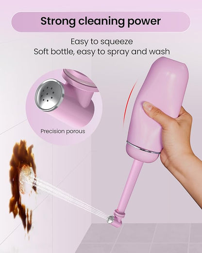 Portable Bidet for Travel & Camping - Manual Squeeze Handheld Peri Bottle for Feminine Hygiene, 3 Leak-Proof Seals, Extendable Sprayer with Rotating Nozzle for Men & Women (Light Purple, General)