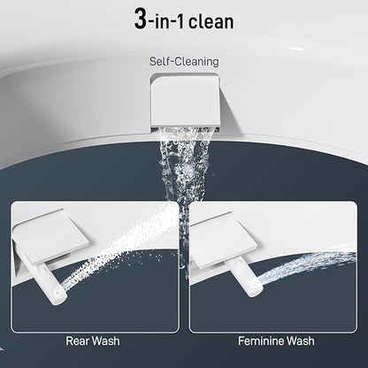 BIGCOW Raised Toilet Seat with Bidet - Elongated, Soft Close, 3" Height - Dual Nozzle (Frontal & Rear Wash) with Adjustable Cold Water Pressure and Stainless Steel Inlet (Elongated)