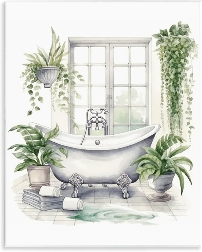 Lush Greenery Bathtub Window, 11 x 14 Inch Mounted Print on Wall Plaque | Stupell Industries · By Lettered and Lined · Ready to hang once unboxed · Made in USA