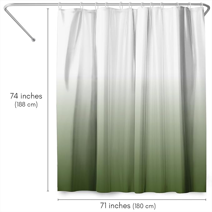 Americanflat 71x74 Sage Green Ombre Shower Curtain - Water-Resistant Long Shower Curtain with Durable Grommets and 12 Hooks - 100% Polyester